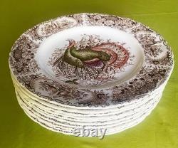 10 Johnson Bros WILD TURKEYS NATIVE AMERICAN Dinner Plates 10.75 VTG 1970s