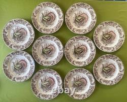 10 Johnson Bros WILD TURKEYS NATIVE AMERICAN Dinner Plates 10.75 VTG 1970s