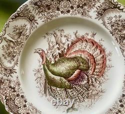 10 Johnson Bros WILD TURKEYS NATIVE AMERICAN Dinner Plates 10.75 VTG 1970s