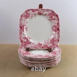 10 Johnson Brothers Strawberry Fair 7.5 Square Salad Plates Pink Red England
