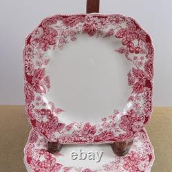 10 Johnson Brothers Strawberry Fair 7.5 Square Salad Plates Pink Red England