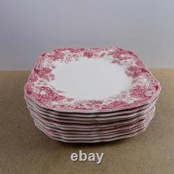 10 Johnson Brothers Strawberry Fair 7.5 Square Salad Plates Pink Red England