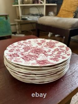 10 Vintage Johnson Bros Red English Chippendale Dinner Plates-10in. EXC