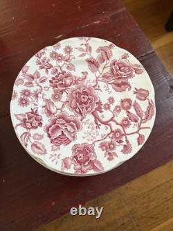10 Vintage Johnson Bros Red English Chippendale Dinner Plates-10in. EXC