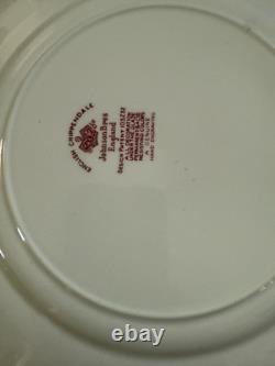 10 Vintage Johnson Bros Red English Chippendale Dinner Plates-10in. EXC