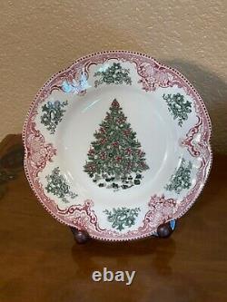 (11) Johnson Bros Old Britain Castles Pink Green Salad Plates CHRISTMAS TREE