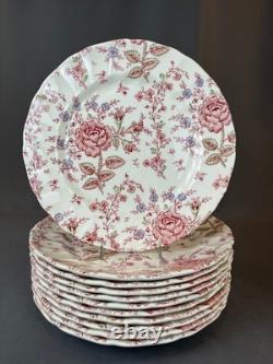 11 Johnson Brothers ROSE CHINTZ PINK 9 ¾ Dinner Plates 1883 Stamp EUC