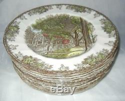 (12) Johnson Brothers Friendly Village 10 1/2 Dinner Plates Different Scenes Ex