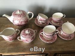 12 Piece Johnson Brothers Historic America Tea / Coffee Set Pink