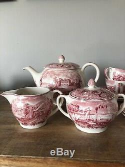 12 Piece Johnson Brothers Historic America Tea / Coffee Set Pink