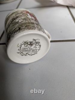 12 Piece Mug Set W Bowl, Tally Ho By Johnson Bros, Hand Engraving small chips
