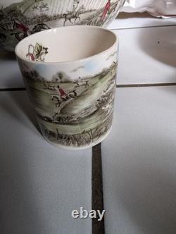 12 Piece Mug Set W Bowl, Tally Ho By Johnson Bros, Hand Engraving small chips