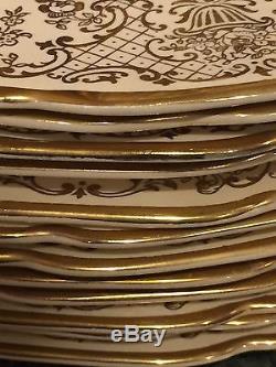12 Vintage Victorian Johnson Brothers Green Gold Etch Dinner Plates
