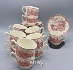 13 Johnson Bros Old Britain Castles Pink Cup & Saucer Sets England 1883 Mark