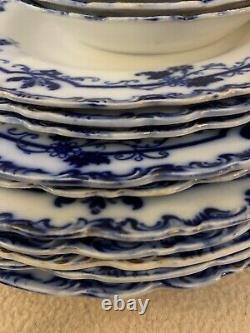 14 Pcs. Antique Johnson Brothers Oxford Dinnerware Flow Blue Plates, Fruit Bowls