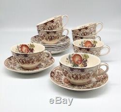 15 piece Johnson Bros HARVEST FRUIT pattern cups & saucers set Windsor Ware lot