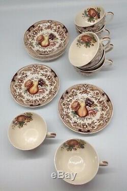 15 piece Johnson Bros HARVEST FRUIT pattern cups & saucers set Windsor Ware lot