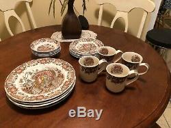 16 Pcs, Set for 4 Johnson Brothers His Majesty Turkey Dinnerware New and Mint