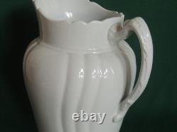 1891-1913 White Ironstone 11 Ribbed Pitcher Staffordshire Johnson Bros England