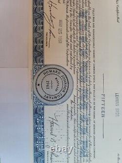 1961 Framed Signed Lehman Brothers Howard Johnson Common Stock Certificate RARE