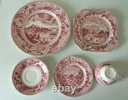 19 Pc Pink Red HISTORIC AMERICA Set for 4 Place Settings by Johnson Bros Vintage
