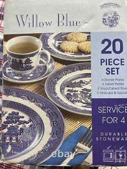 20 Piece Johnson Brothers England Blue Willow 4 Place Setting Ironstone NIB