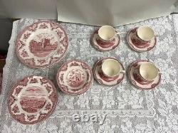 20 Pieces Johnson Brothers Pink Old Britain Castles Plates Saucers Cups Bowls