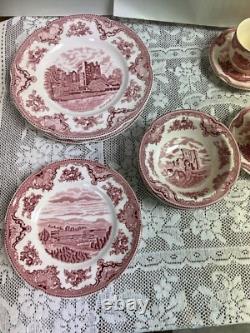 20 Pieces Johnson Brothers Pink Old Britain Castles Plates Saucers Cups Bowls