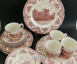 20 pc Dinner Set Johnson Brothers Bros Old Britain Castles Pink Red Transferware