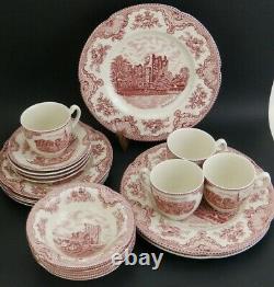 20 pc Dinner Set Johnson Brothers Bros Old Britain Castles Pink Red Transferware