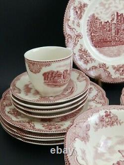 20 pc Dinner Set Johnson Brothers Bros Old Britain Castles Pink Red Transferware