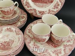 20 pc Dinner Set Johnson Brothers Bros Old Britain Castles Pink Red Transferware