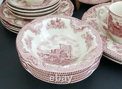 20 pc Dinner Set Johnson Brothers Bros Old Britain Castles Pink Red Transferware