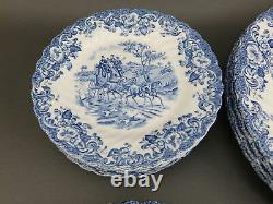 20pc Set Johnson Bros Coaching Scenes Blue Dinner Salad Bread Plates & Bowls