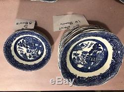 21 Pieces Willow Johnson Bros England Hand Engraving Mixed Plates, Bowls Platter