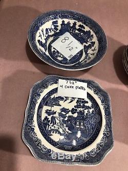 21 Pieces Willow Johnson Bros England Hand Engraving Mixed Plates, Bowls Platter