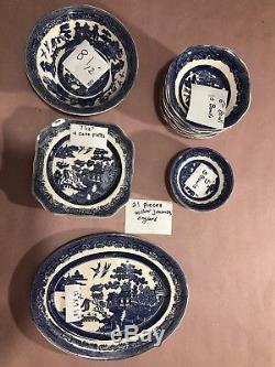 21 Pieces Willow Johnson Bros England Hand Engraving Mixed Plates, Bowls Platter