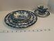 24 Pieces Blue Johnson Brothers Coaching Scenes, Four 6 Piece Place Settings
