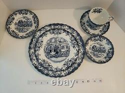 24 PIECES Blue Johnson Brothers COACHING SCENES, FOUR 6 piece place settings