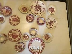 24 Pieces Service For 4 Vintage Mismatched China pink Red White Transferware