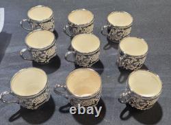 24 Pieces Vintage Johnson Bros Pareek Mirror Platinum Silver Luster Plates Cups