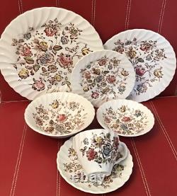 $276 Johnson Bros Ironstone Staffordshire Bouquet Four 7 Pc. Place Settings EUC