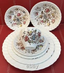 $276 Johnson Bros Ironstone Staffordshire Bouquet Four 7 Pc. Place Settings EUC