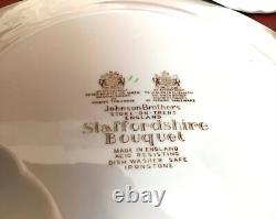 $276 Johnson Bros Ironstone Staffordshire Bouquet Four 7 Pc. Place Settings EUC