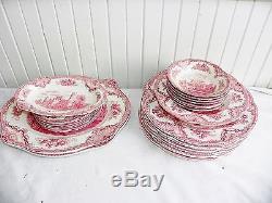 27 Pc Johnson Brothers Bros Pink Transferware Old Britain Castles China England