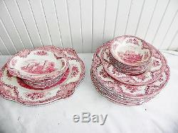 27 Pc Johnson Brothers Bros Pink Transferware Old Britain Castles China England