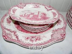 27 Pc Johnson Brothers Bros Pink Transferware Old Britain Castles China England