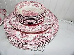 27 Pc Johnson Brothers Bros Pink Transferware Old Britain Castles China England