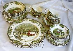 28 pc set, FRIENDLY VILLAGE, Johnson Brothers, England, 4 7-pc place settings