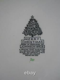 2 Johnson Brothers MERRY CHRISTMAS Dinner Plates- Hand Engraving England- MINT